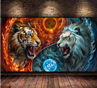 Preview: Diamond Painting Tiger und Löwe
